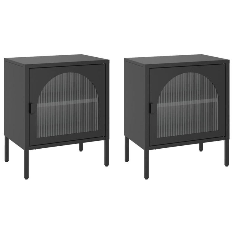 vidaXL Κομοδίνα 2 τεμ. Μαύρα 50 x 35 x 60 εκ. από Ατσάλι και Γυαλί
