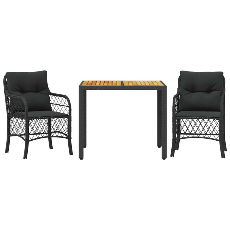 vidaXL Σετ Επίπλων Bistro 3 τεμ. Μαύρο Συνθετ. Ρατάν με Μαξιλάρια