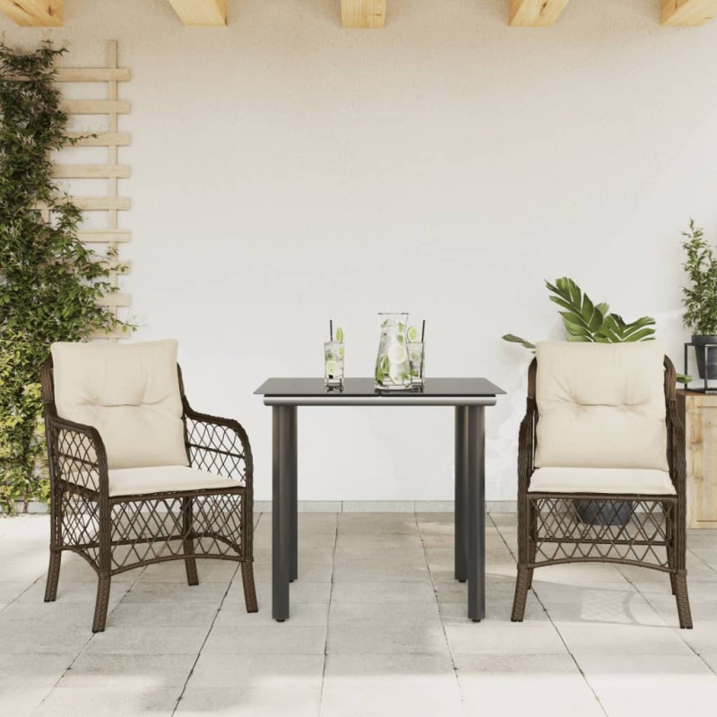 vidaXL Σετ Επίπλων Bistro 3 τεμ. Καφέ Συνθετικό Ρατάν με Μαξιλάρια