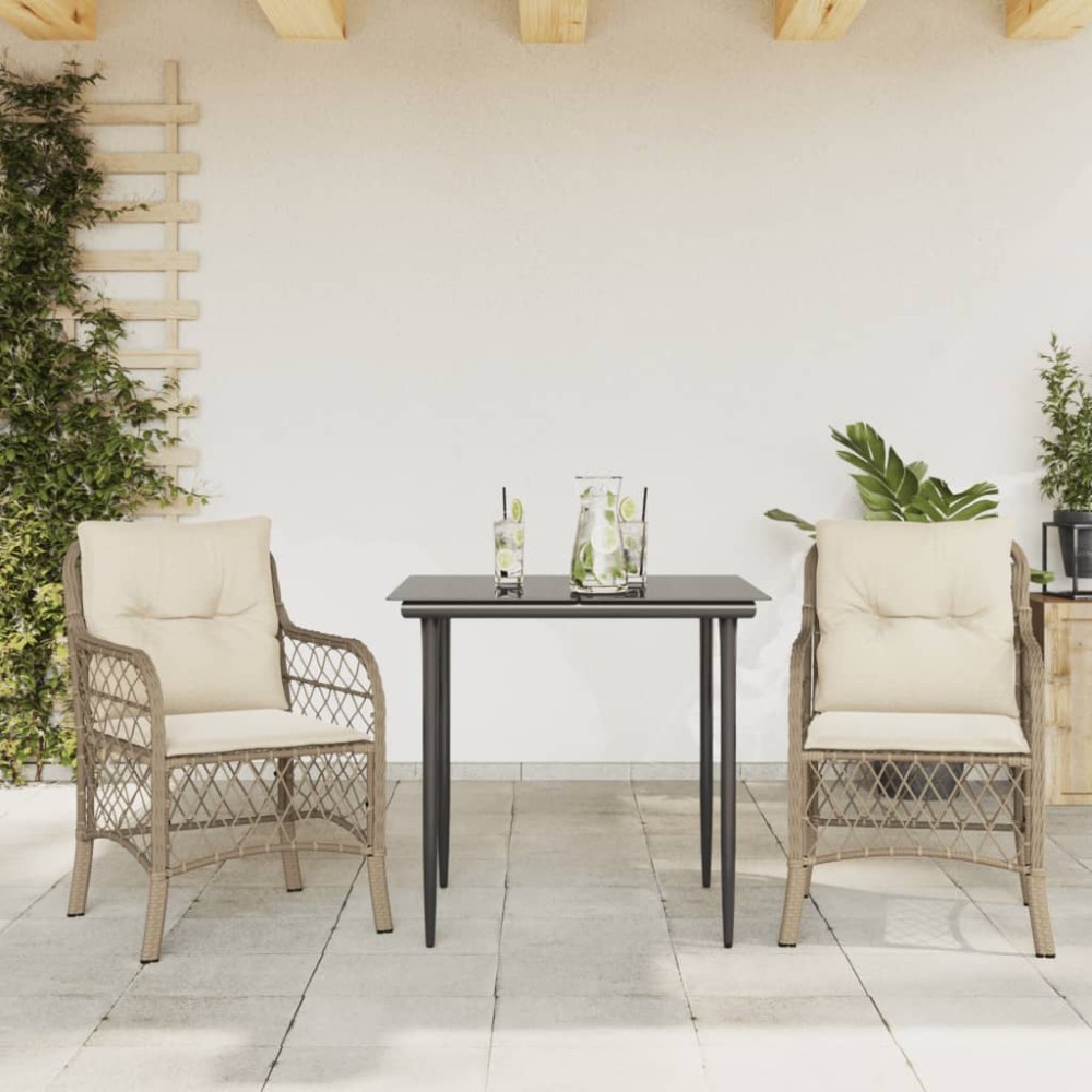 vidaXL Σετ Επίπλων Bistro 3 τεμ. Μπεζ Συνθετικό Ρατάν με Μαξιλάρια