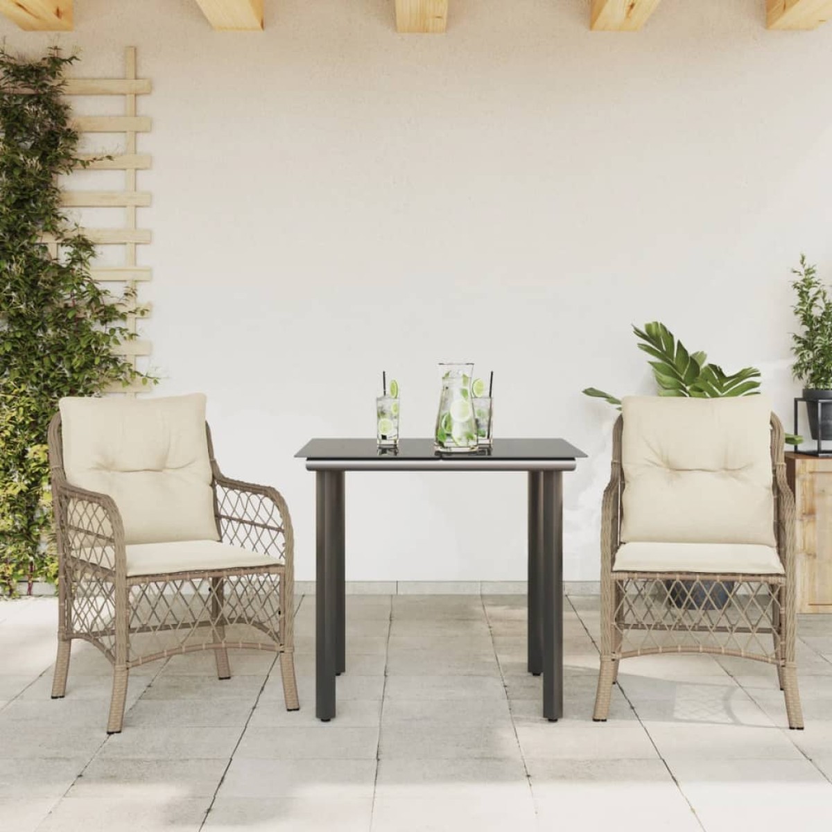 vidaXL Σετ Επίπλων Bistro 3 τεμ. Μπεζ Συνθετικό Ρατάν με Μαξιλάρια