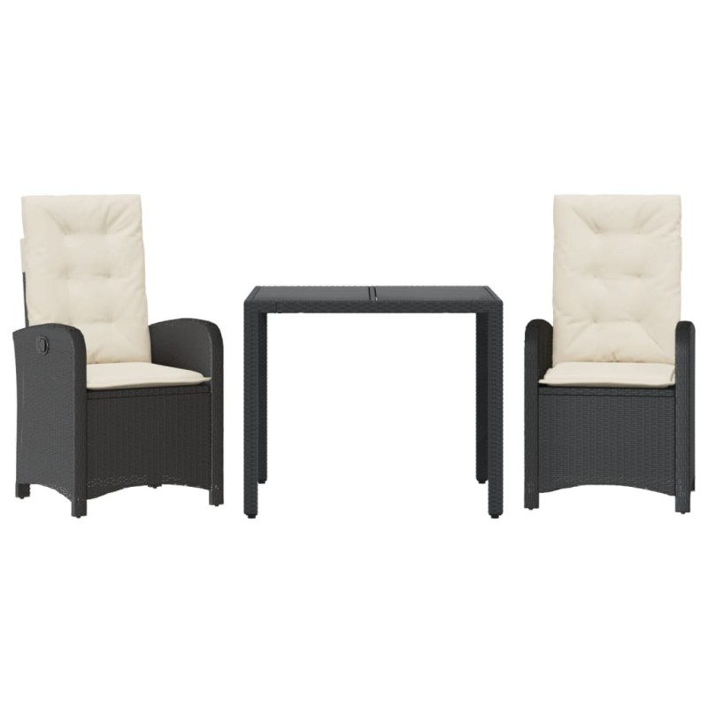 vidaXL Σετ Τραπεζαρίας Κήπου 3 τεμ. Μαύρο Συνθετικό Ρατάν με Μαξιλάρια