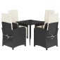 vidaXL Σετ Τραπεζαρίας Κήπου 5 Τεμαχίων Μαύρο Συνθ. Ρατάν με Μαξιλάρια