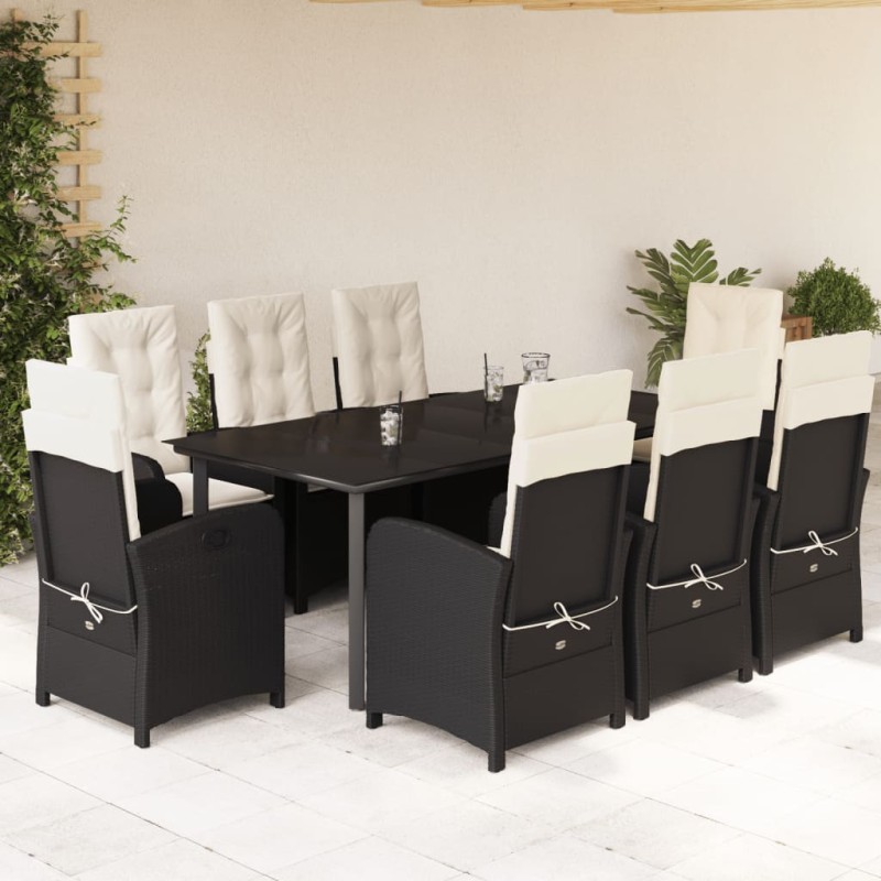 vidaXL Σετ Τραπεζαρίας Κήπου 9 τεμ Μαύρο από Συνθ. Ρατάν με Μαξιλάρια