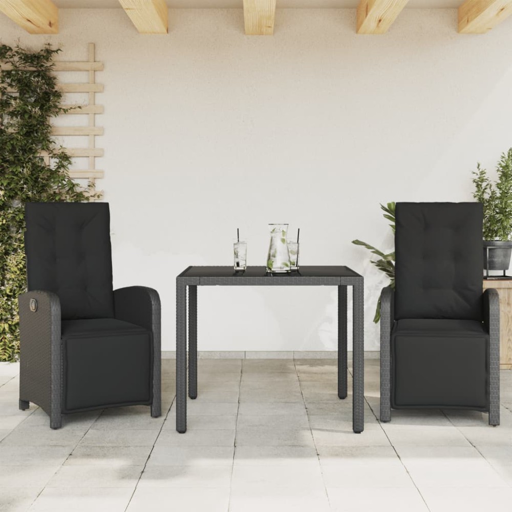 vidaXL Σετ Επίπλων Bistro 3 τεμ. Μαύρο Συνθετ. Ρατάν με Μαξιλάρια