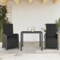 vidaXL Σετ Επίπλων Bistro 3 τεμ. Μαύρο Συνθετ. Ρατάν με Μαξιλάρια