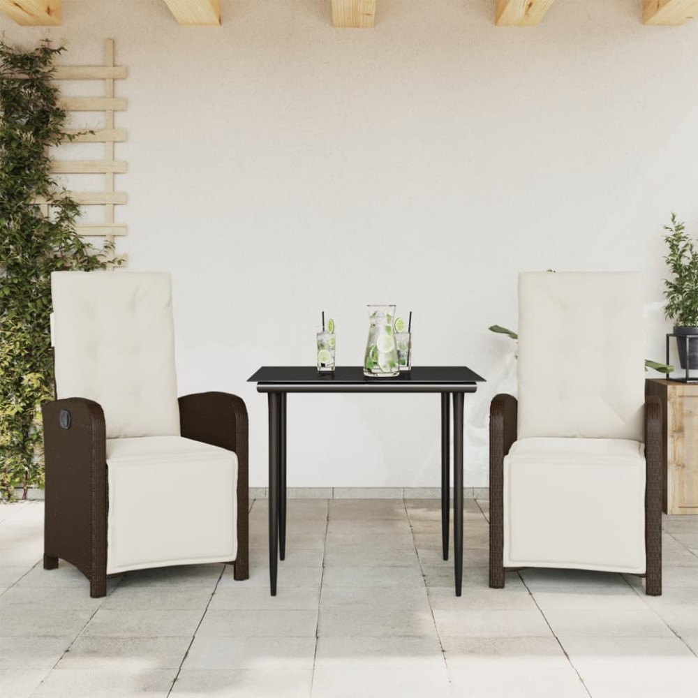 vidaXL Σετ Επίπλων Bistro 3 τεμ. Καφέ Συνθετικό Ρατάν με Μαξιλάρια