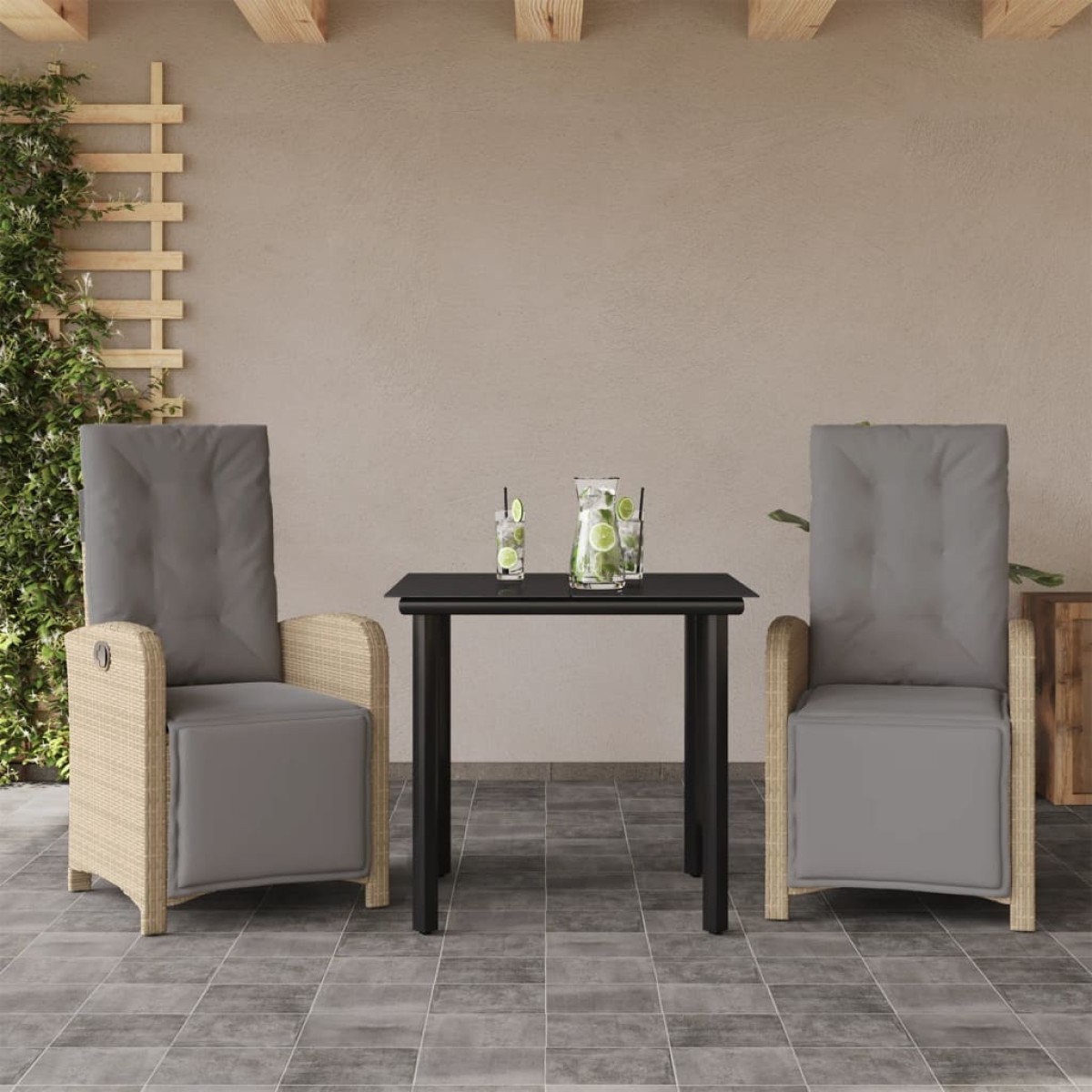 vidaXL Σετ Επίπλων Bistro 3 τεμ. Μπεζ Συνθετικό Ρατάν με Μαξιλάρια