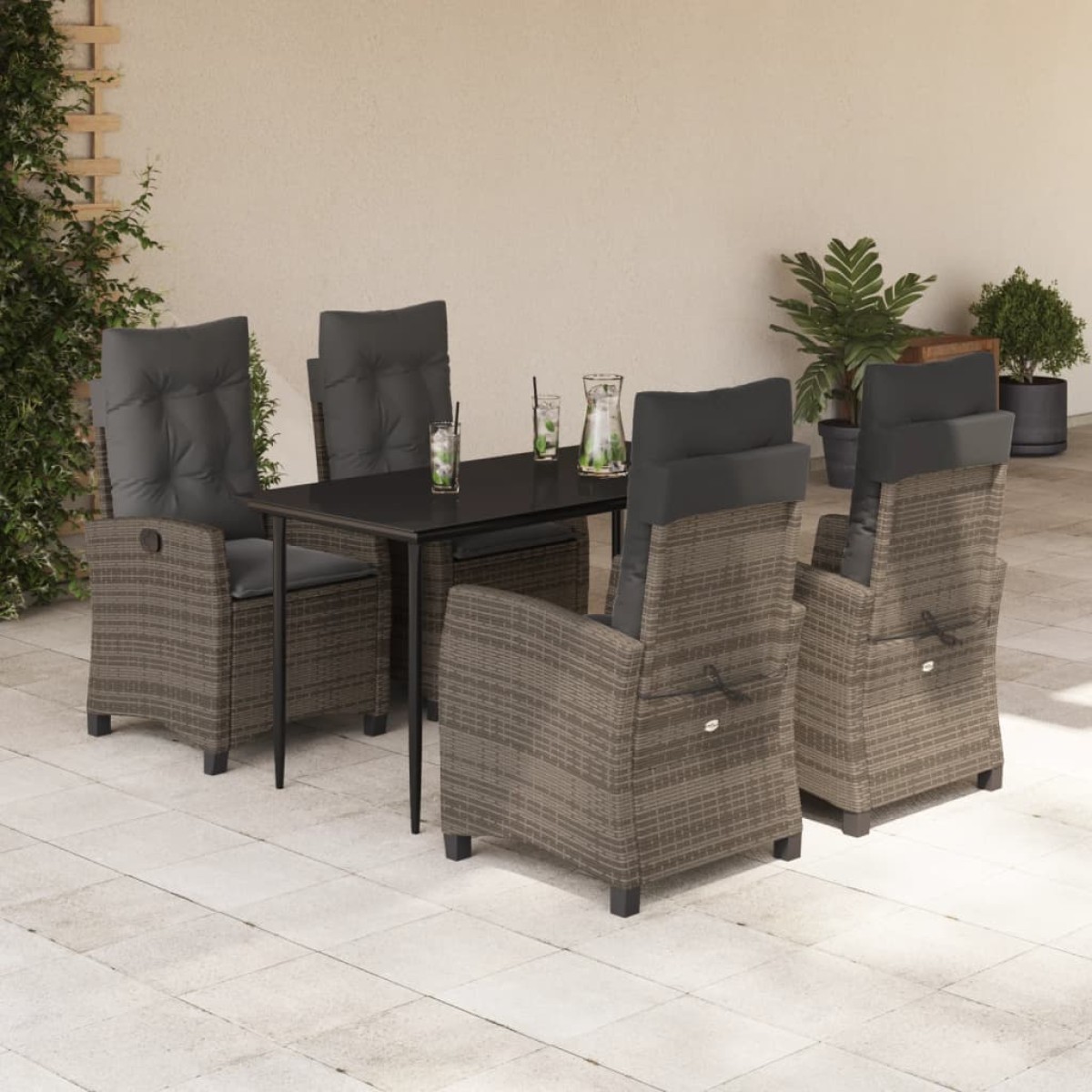 vidaXL Σετ Τραπεζαρίας Κήπου 5 τεμ. Γκρι Συνθ. Ρατάν με Μαξιλάρια