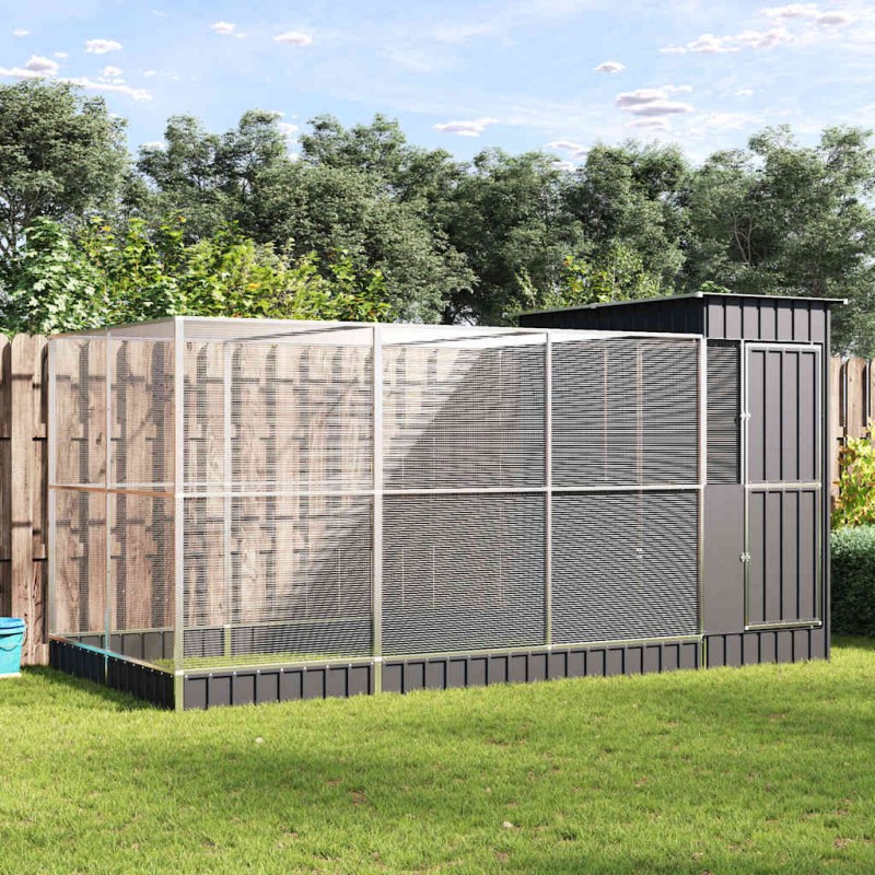vidaXL Πτηνοθήκη με Προέκταση Ασημί 416x203x216 εκ. από Ατσάλι