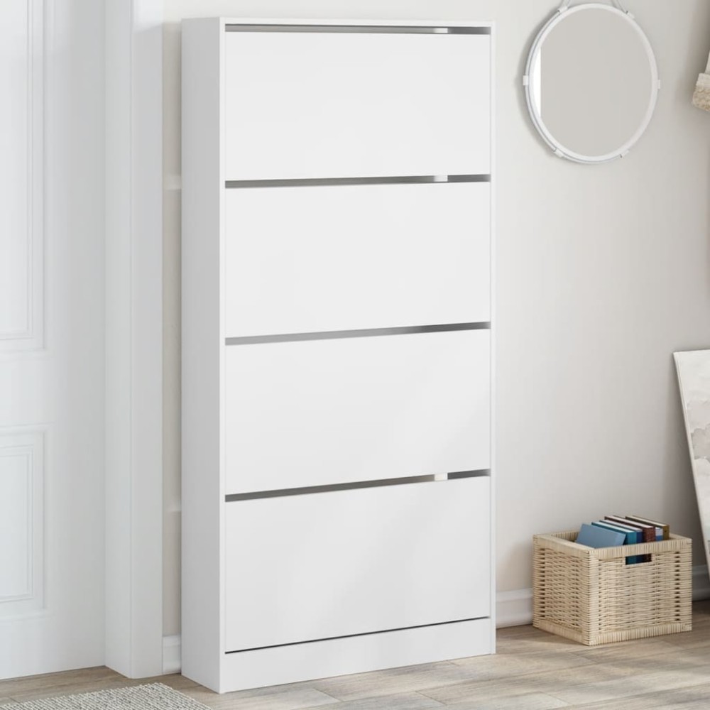 vidaXL Παπουτσοθήκη με 4 Ανακλινόμενα Συρτάρια Λευκή 80x21x163,5 εκ.
