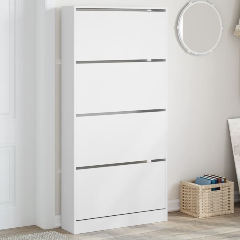 vidaXL Παπουτσοθήκη με 4 Ανακλινόμενα Συρτάρια Λευκή 80x21x163,5 εκ.