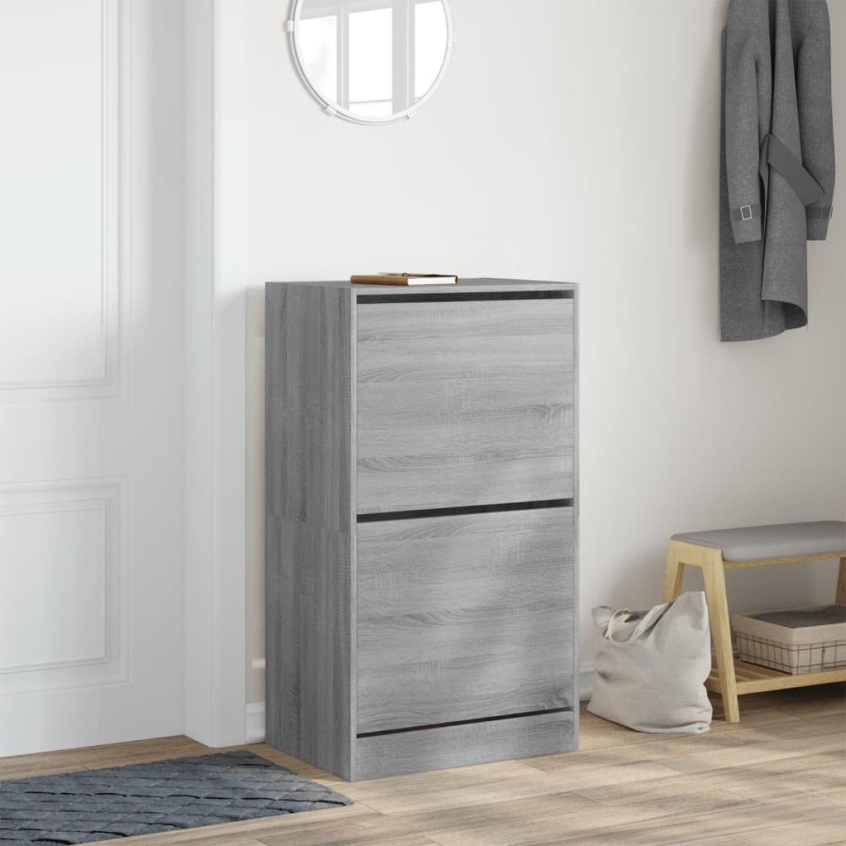 vidaXL Παπουτσοθήκη με 2 Ανακλ. Συρτάρια Γκρι Sonoma 60x42x108 εκ.