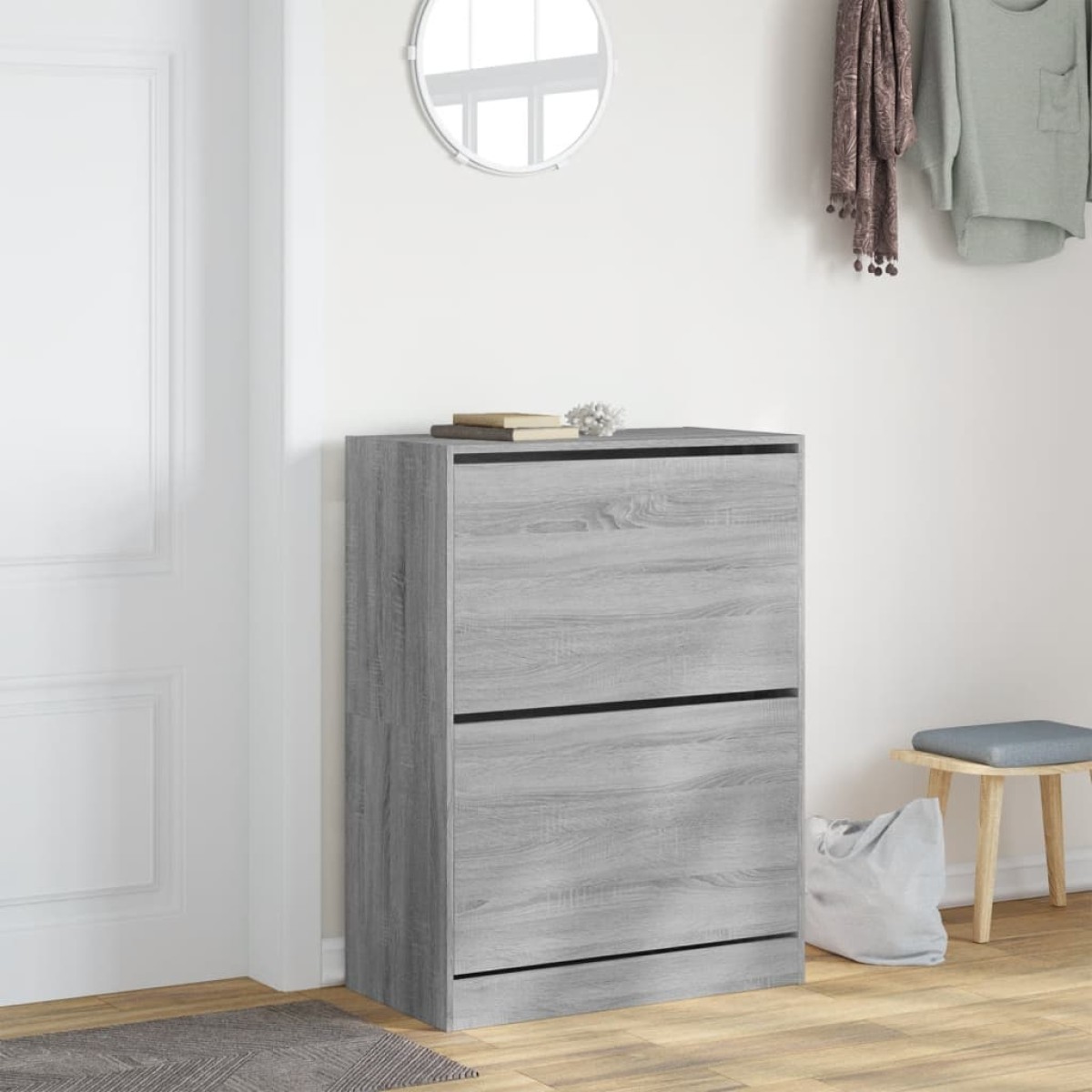 vidaXL Παπουτσοθήκη με 2 Ανακλ. Συρτάρια Γκρι Sonoma 80x42x108 εκ.