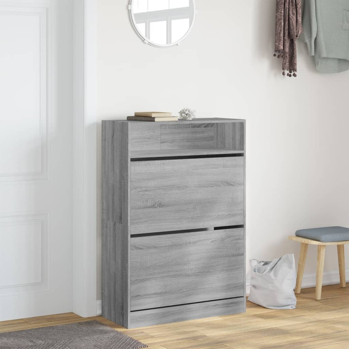 vidaXL Παπουτσοθήκη με 2 Ανακλ. Συρτάρια Γκρι Sonoma 80x34x116 εκ.