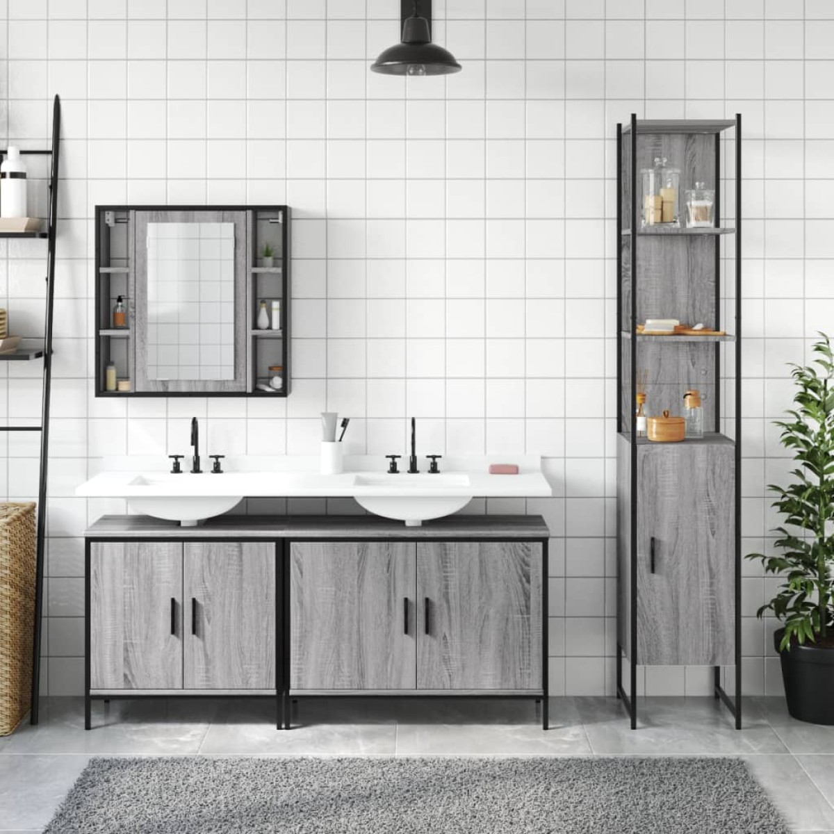 vidaXL Σετ Επίπλων Μπάνιου 4 Τεμαχίων Γκρι Sonoma Επεξεργασμένο Ξύλο