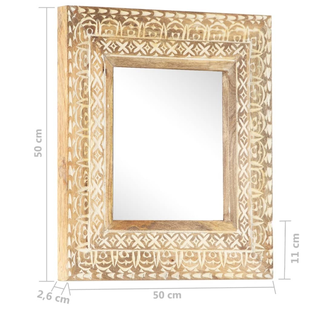 vidaXL Καθρέφτης Σκαλιστός στο Χέρι 50x50x2,6εκ. από Μασίφ Ξύλο Μάνγκο