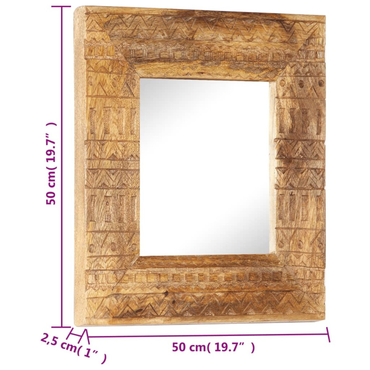 vidaXL Καθρέφτης Σκαλιστός στο Χέρι 50x50x11 εκ. από Μασίφ Ξύλο Μάνγκο