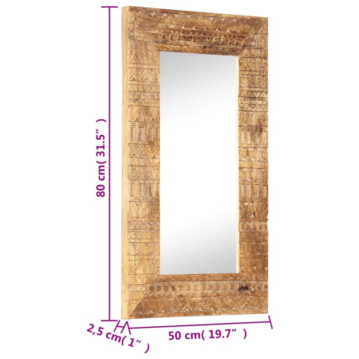 vidaXL Καθρέφτης Σκαλιστός στο Χέρι 80x50x11 εκ. από Μασίφ Ξύλο Μάνγκο