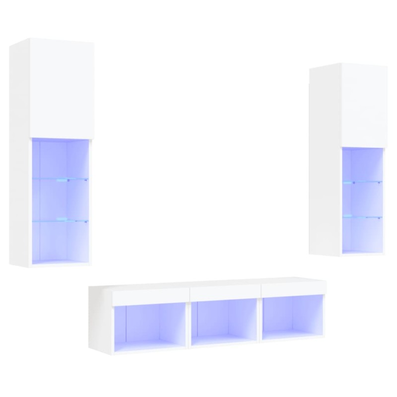 vidaXL Έπιπλα Τοίχου Τηλεόρασης 5 τεμ LED Λευκά από Επεξεργασμένο Ξύλο