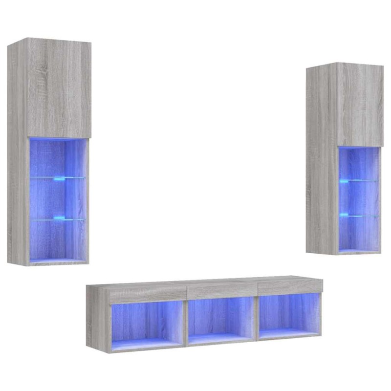 vidaXL Έπιπλα Τοίχου Τηλεόρασης 5 τεμ. LED Γκρι Sonoma από Επεξ. Ξύλο