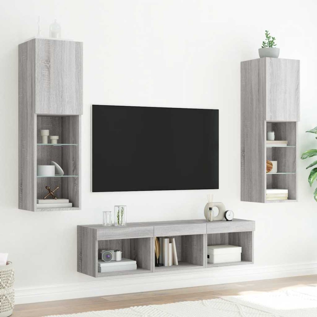 vidaXL Έπιπλα Τοίχου Τηλεόρασης 5 τεμ. LED Γκρι Sonoma από Επεξ. Ξύλο