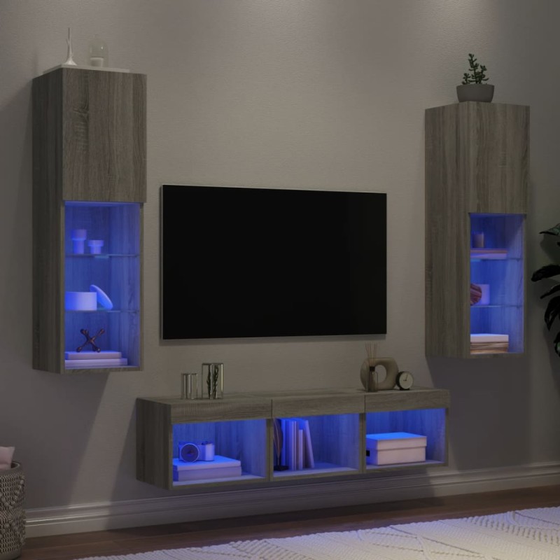 vidaXL Έπιπλα Τοίχου Τηλεόρασης 5 τεμ. LED Γκρι Sonoma από Επεξ. Ξύλο