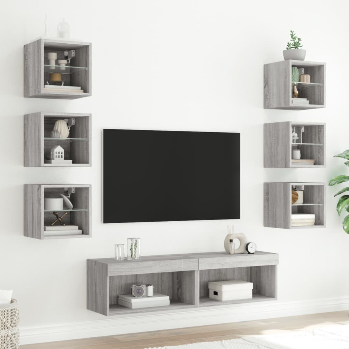 vidaXL Έπιπλα Τοίχου Τηλεόρασης 8 τεμ. LED Γκρι Sonoma από Επεξ. Ξύλο