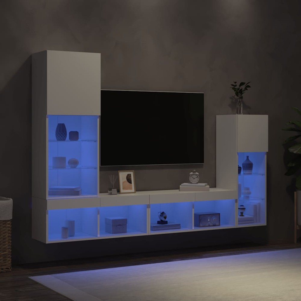 vidaXL Έπιπλα Τοίχου Τηλεόρασης 4 τεμ LED Λευκά από Επεξεργασμένο Ξύλο