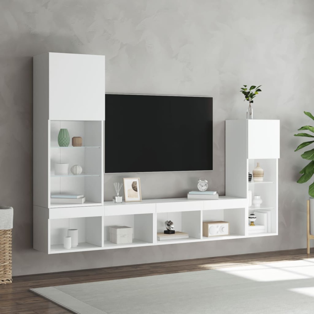 vidaXL Έπιπλα Τοίχου Τηλεόρασης 4 τεμ LED Λευκά από Επεξεργασμένο Ξύλο