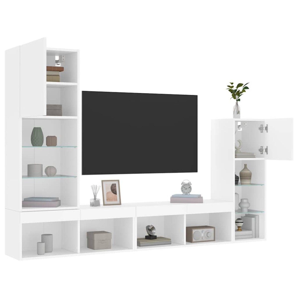 vidaXL Έπιπλα Τοίχου Τηλεόρασης 4 τεμ LED Λευκά από Επεξεργασμένο Ξύλο