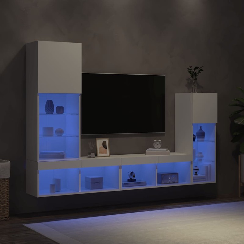 vidaXL Έπιπλα Τοίχου Τηλεόρασης 4 τεμ LED Λευκά από Επεξεργασμένο Ξύλο