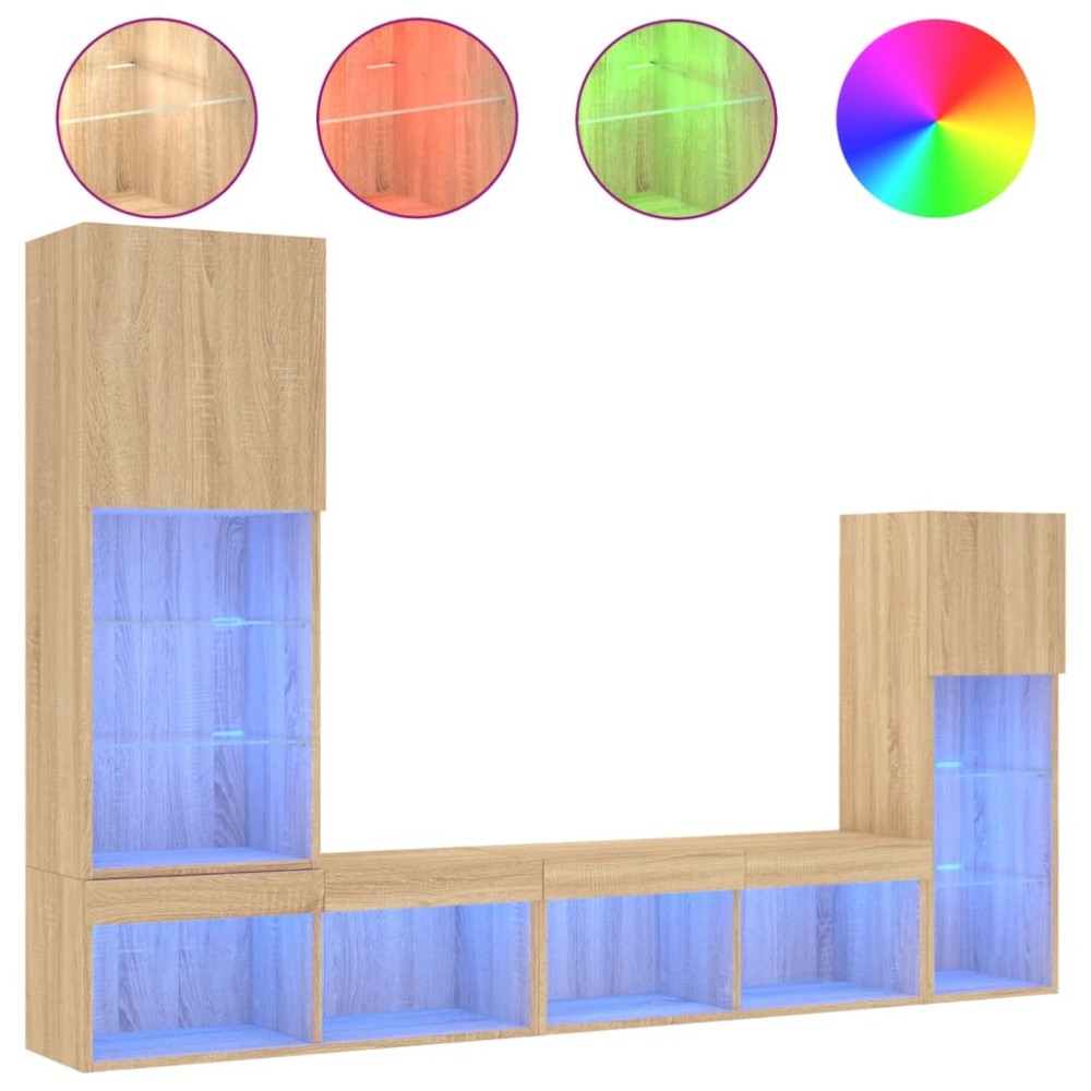 vidaXL Έπιπλα Τοίχου Τηλεόρασης 4 τεμ. LED Sonoma Δρυς από Επεξ. Ξύλο