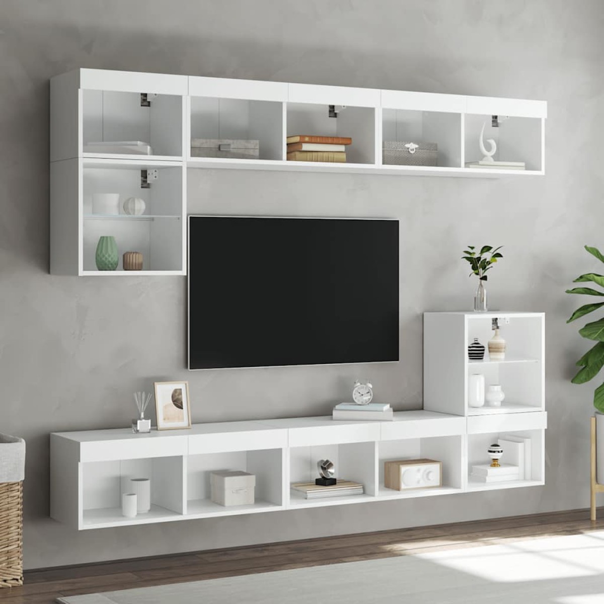 vidaXL Έπιπλα Τοίχου Τηλεόρασης 8 τεμ LED Λευκά από Επεξεργασμένο Ξύλο
