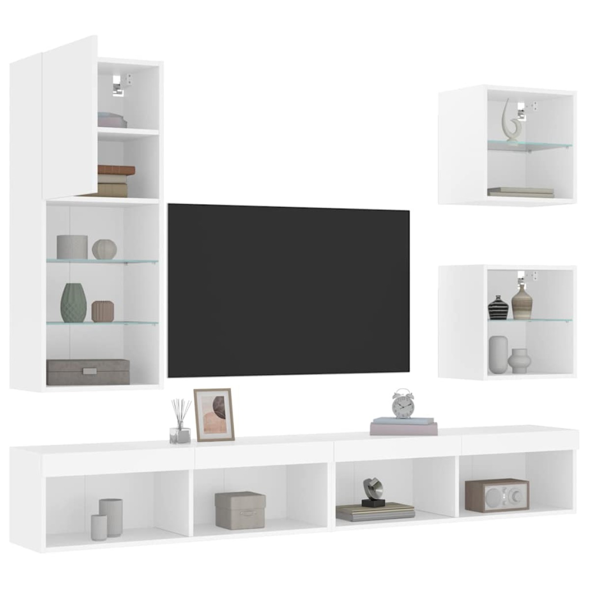 vidaXL Έπιπλα Τοίχου Τηλεόρασης 5 τεμ LED Λευκά από Επεξεργασμένο Ξύλο