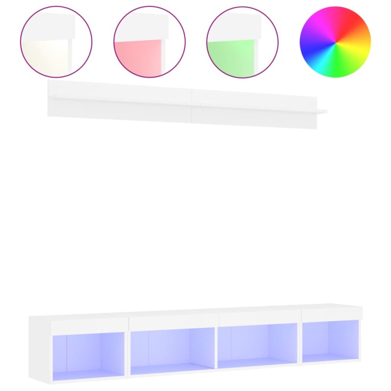 vidaXL Έπιπλα Τοίχου Τηλεόρασης 5 τεμ LED Λευκά από Επεξεργασμένο Ξύλο