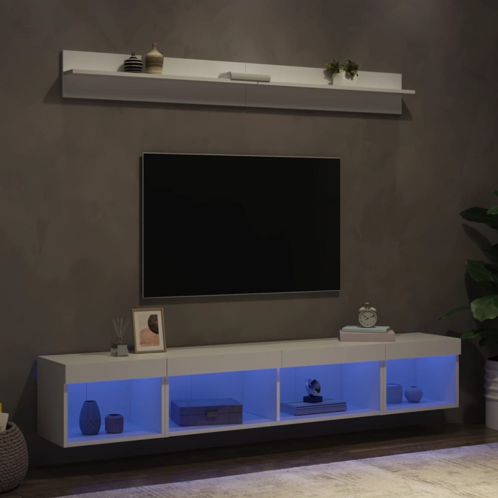 vidaXL Έπιπλα Τοίχου Τηλεόρασης 5 τεμ LED Λευκά από Επεξεργασμένο Ξύλο