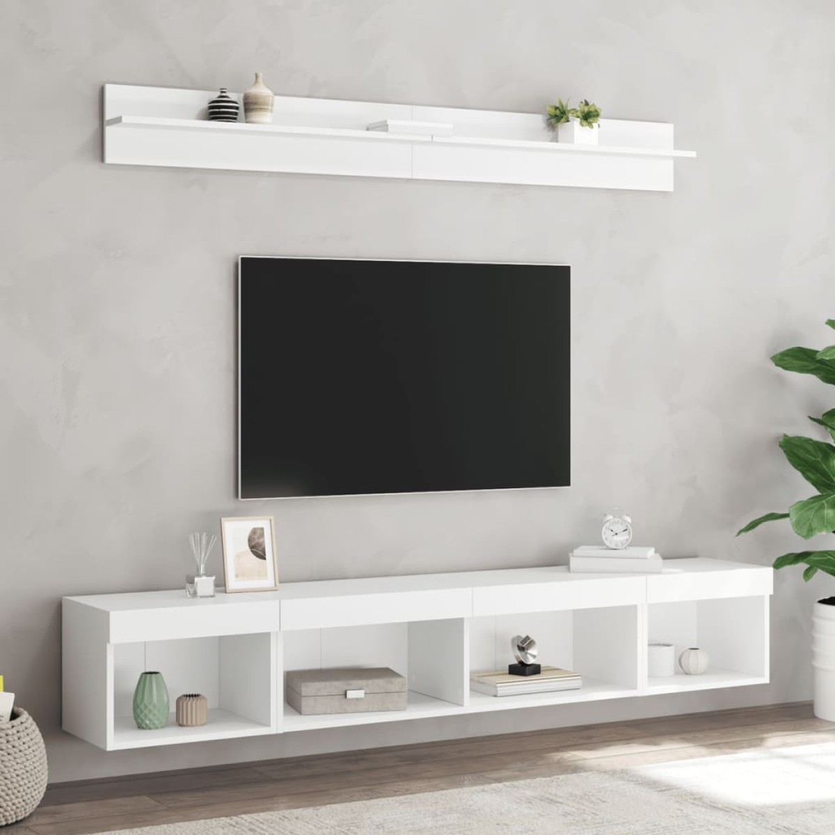 vidaXL Έπιπλα Τοίχου Τηλεόρασης 5 τεμ LED Λευκά από Επεξεργασμένο Ξύλο