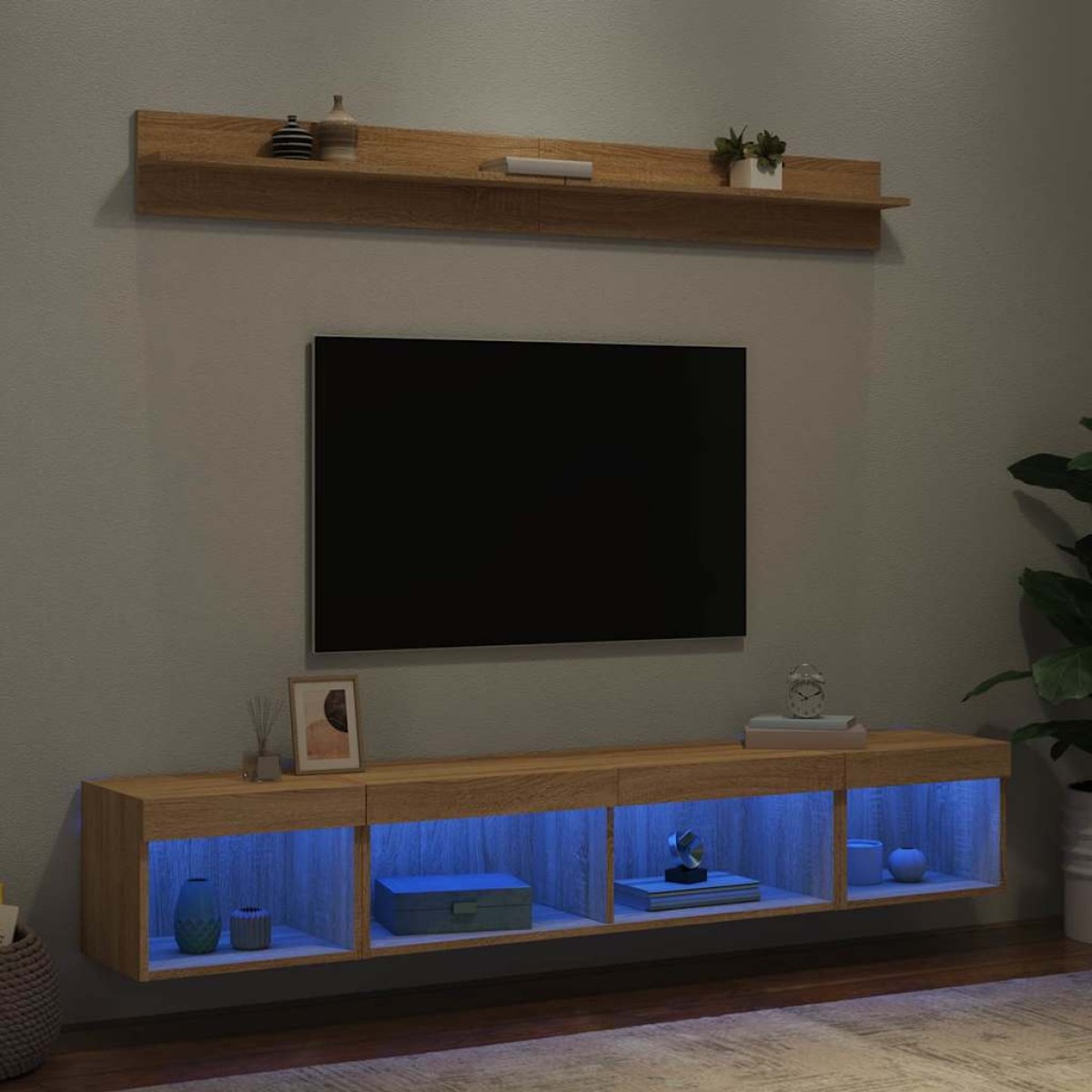 vidaXL Έπιπλα Τοίχου Τηλεόρασης 5 τεμ. LED Sonoma Δρυς από Επεξ. Ξύλο