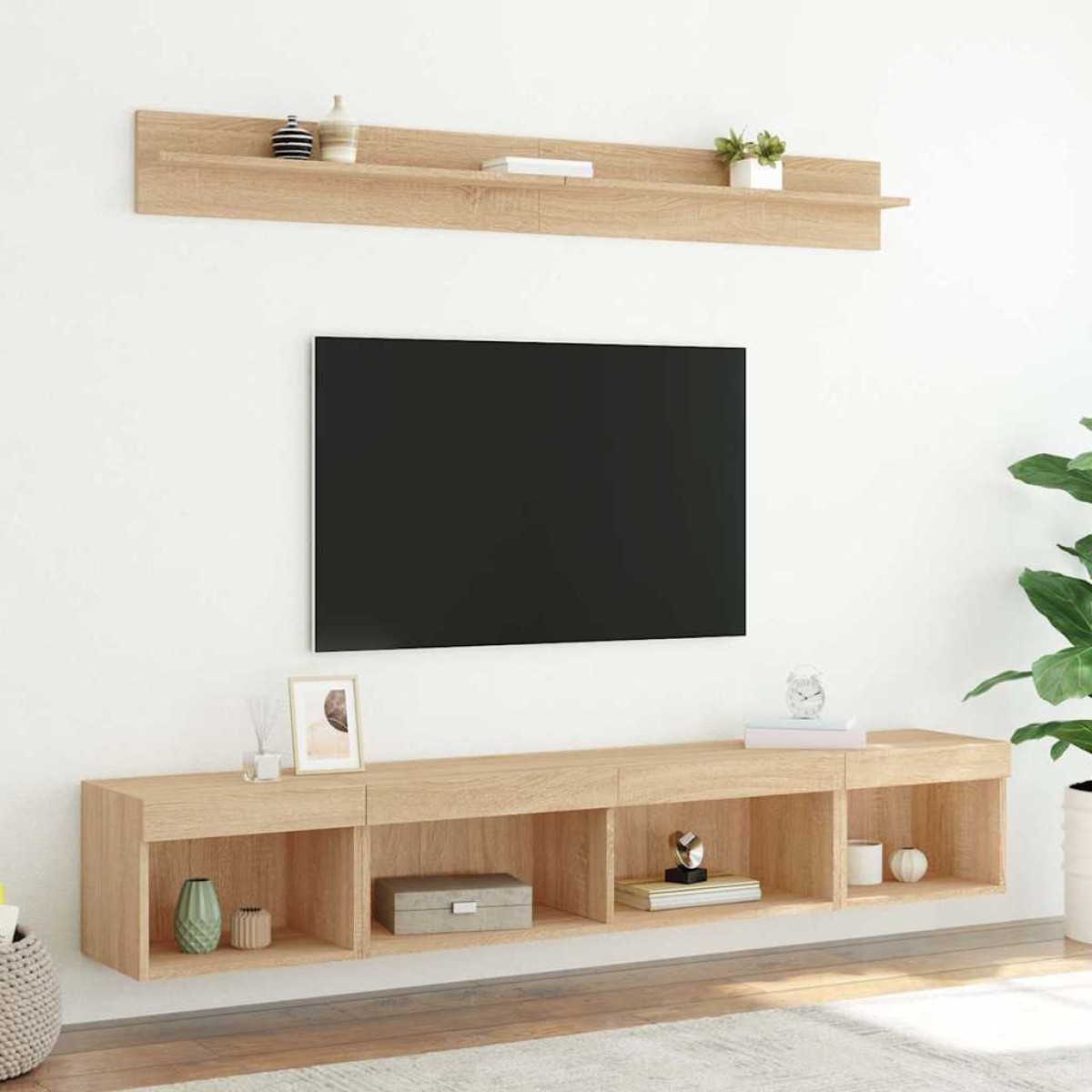 vidaXL Έπιπλα Τοίχου Τηλεόρασης 5 τεμ. LED Sonoma Δρυς από Επεξ. Ξύλο