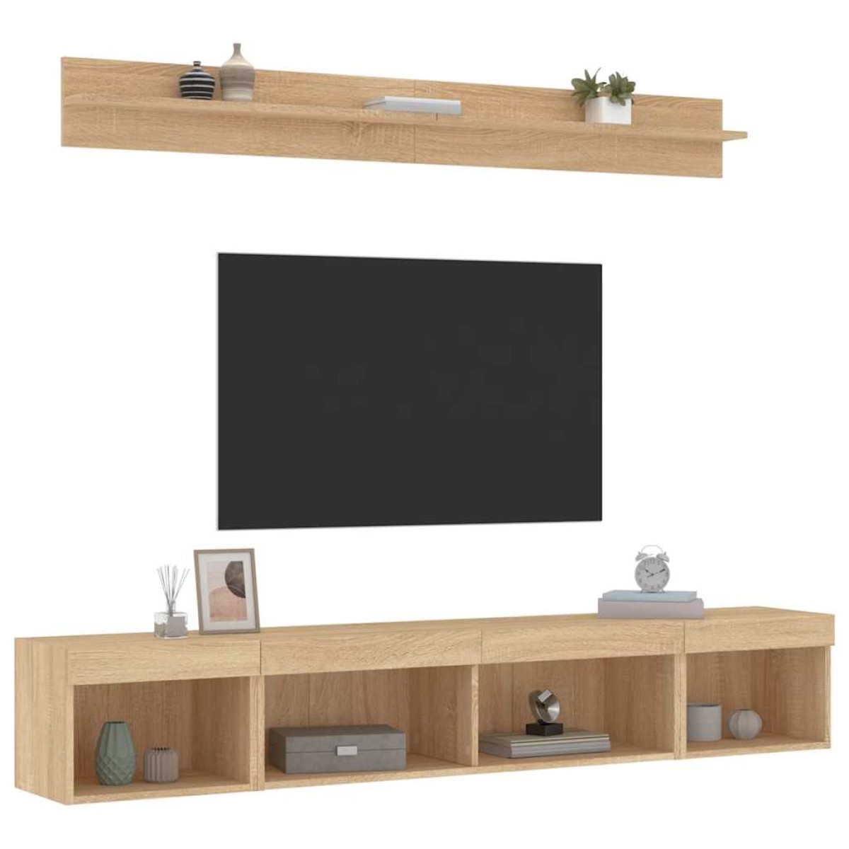 vidaXL Έπιπλα Τοίχου Τηλεόρασης 5 τεμ. LED Sonoma Δρυς από Επεξ. Ξύλο