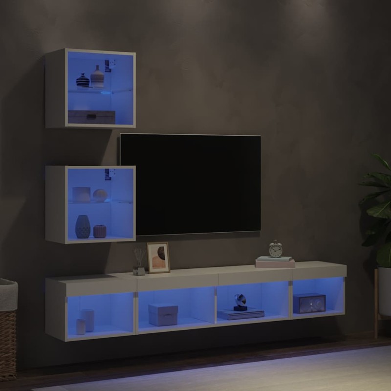 vidaXL Έπιπλα Τοίχου Τηλεόρασης 5 τεμ LED Λευκά από Επεξεργασμένο Ξύλο