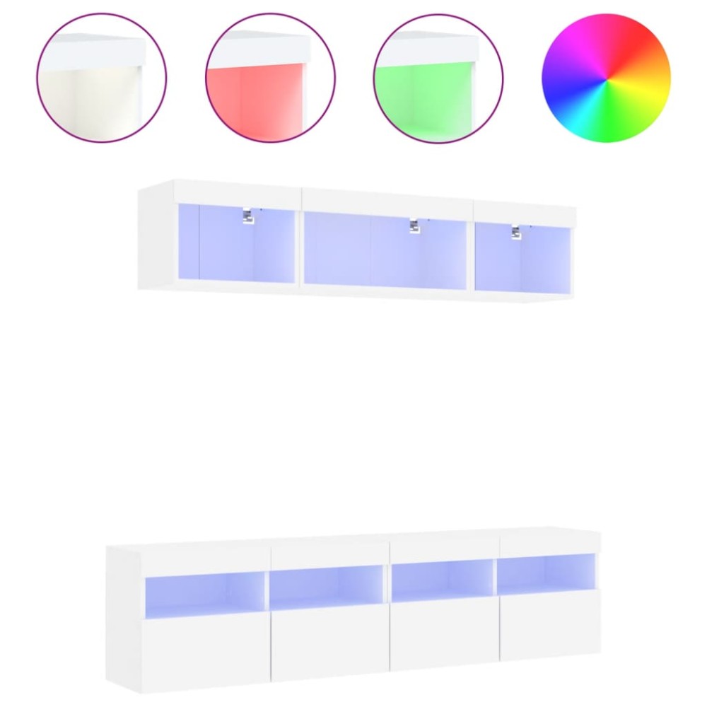 vidaXL Έπιπλα Τοίχου Τηλεόρασης 5 τεμ LED Λευκά από Επεξεργασμένο Ξύλο