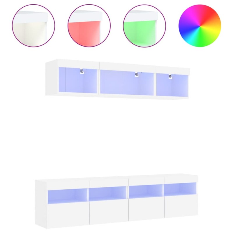 vidaXL Έπιπλα Τοίχου Τηλεόρασης 5 τεμ LED Λευκά από Επεξεργασμένο Ξύλο