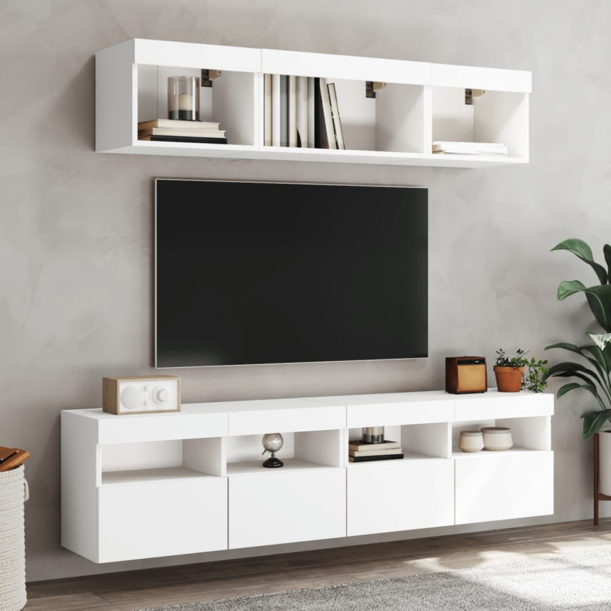 vidaXL Έπιπλα Τοίχου Τηλεόρασης 5 τεμ LED Λευκά από Επεξεργασμένο Ξύλο