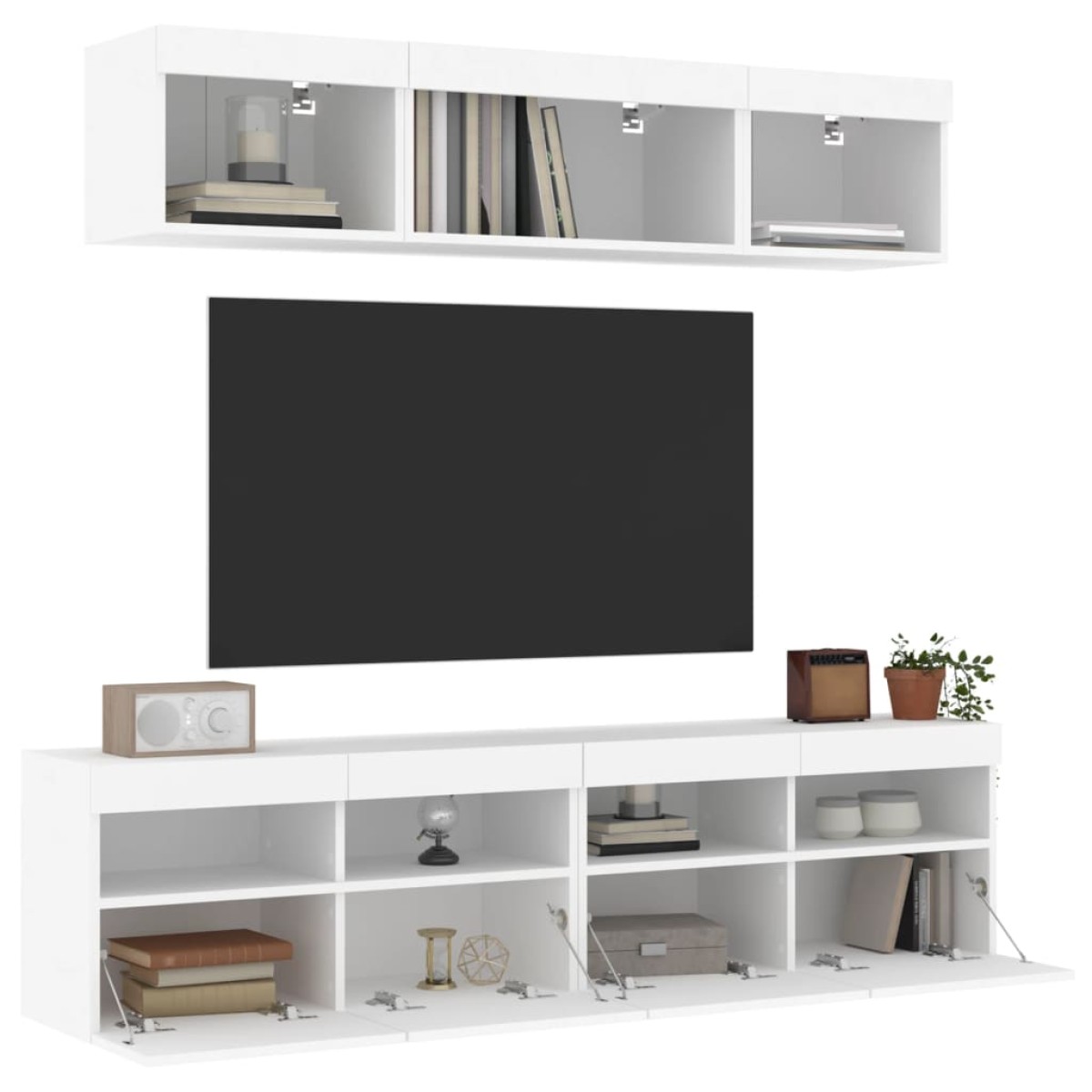 vidaXL Έπιπλα Τοίχου Τηλεόρασης 5 τεμ LED Λευκά από Επεξεργασμένο Ξύλο