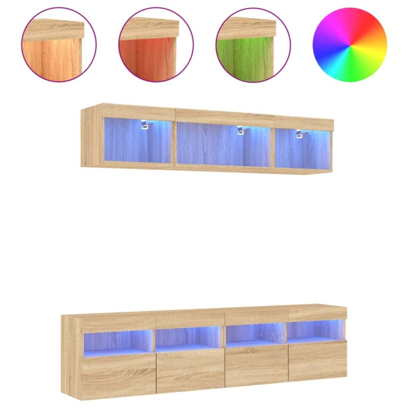vidaXL Έπιπλα Τοίχου Τηλεόρασης 5 τεμ. LED Sonoma Δρυς από Επεξ. Ξύλο