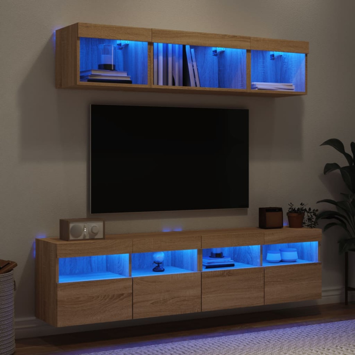 vidaXL Έπιπλα Τοίχου Τηλεόρασης 5 τεμ. LED Sonoma Δρυς από Επεξ. Ξύλο