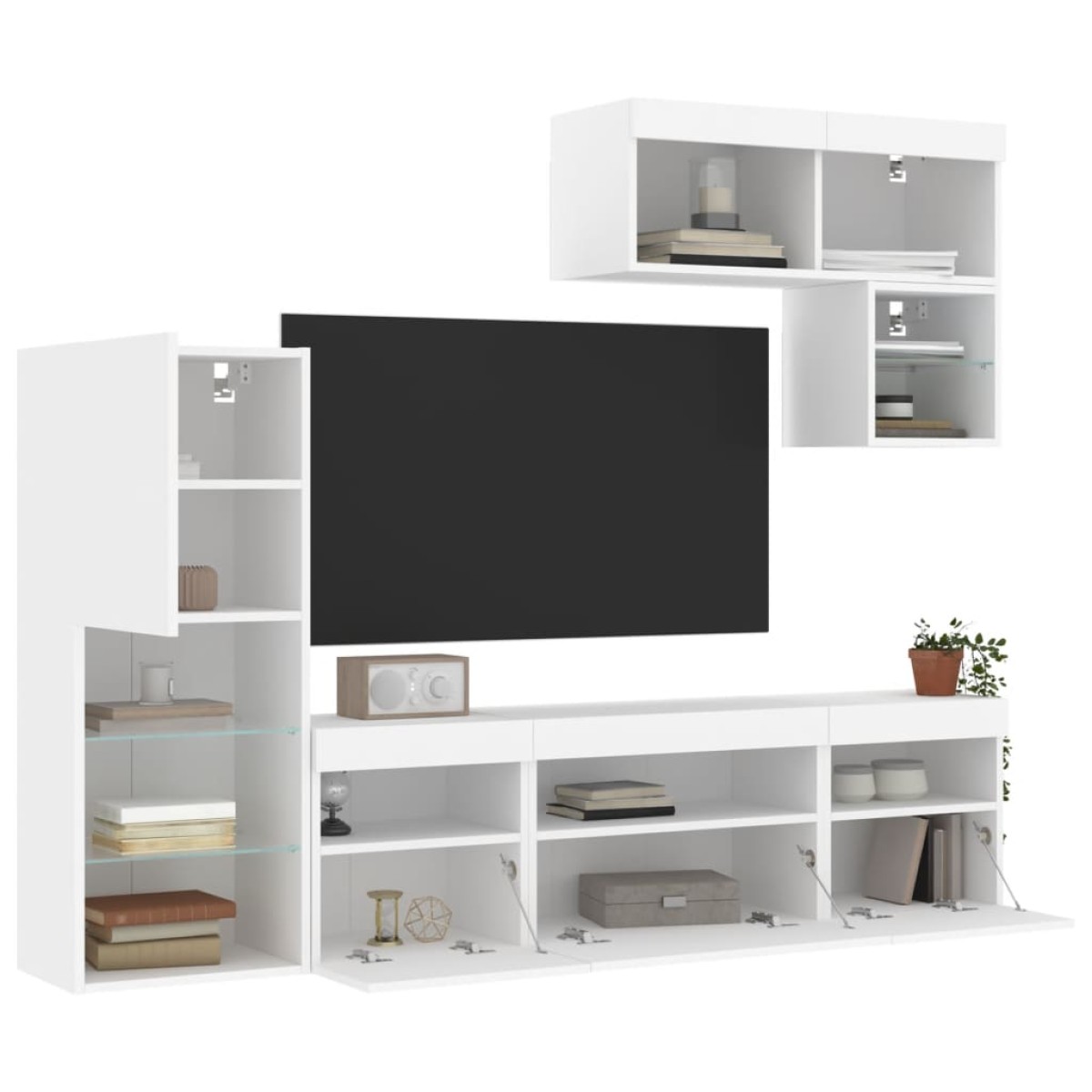 vidaXL Έπιπλα Τοίχου Τηλεόρασης 6 τεμ LED Λευκά από Επεξεργασμένο Ξύλο