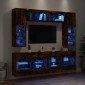 vidaXL Ντουλάπια Τηλεόρασης Τοίχου 6 τεμ. με Φώτα LED Καπνιστή Δρυς